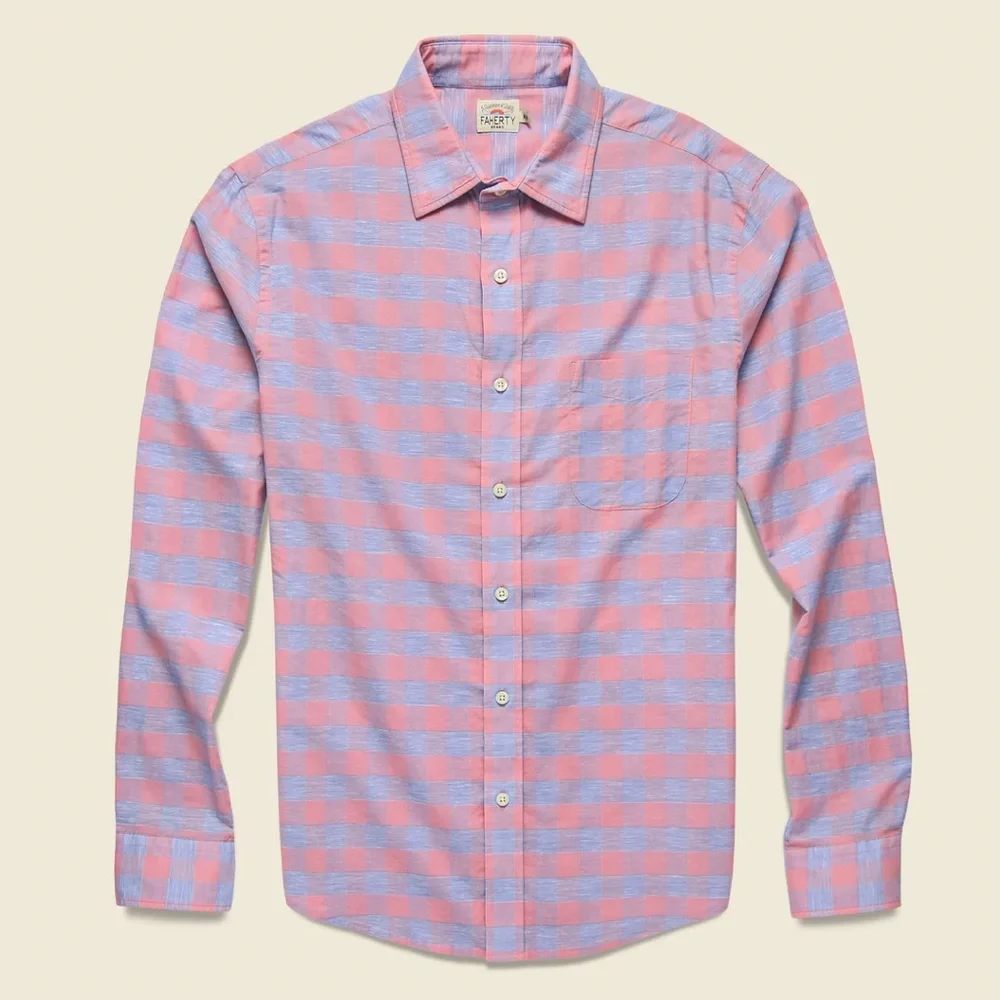 Faherty Stretch Summer Blend Shirt Gingham Rose Blue Pink